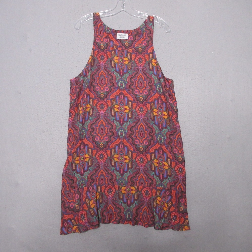 Sam & Lavi Dress Large Shift Medallion Print Ruffle Hem Boho Beachy
